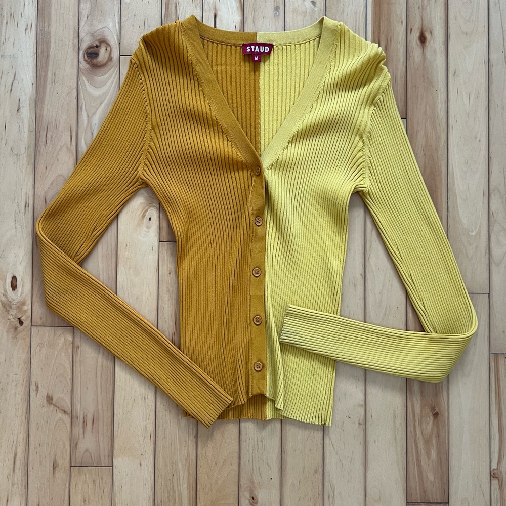 Staud Colorblock cardigan. Size Medium. Yellow and gold.